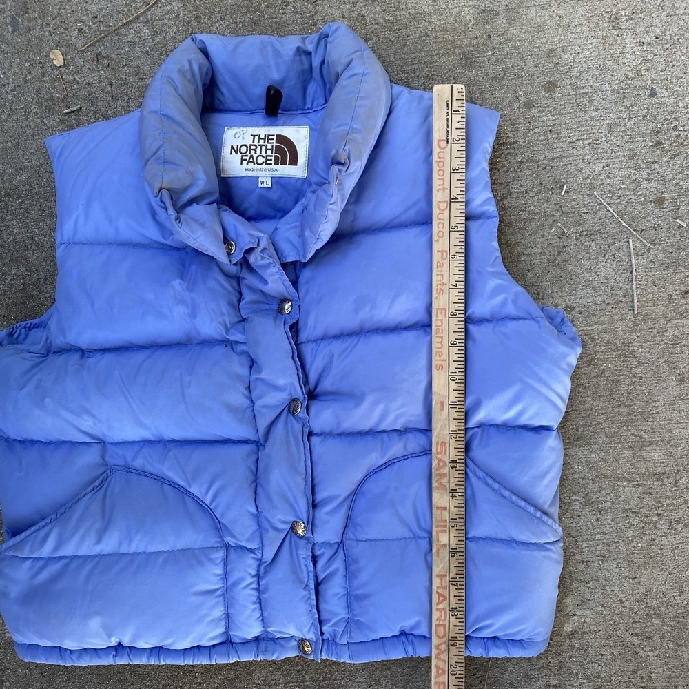 Vintage 80s North Face Goose Down Vest Periwinkle Women Large Puffer Purple USA - Picture 6 of 9